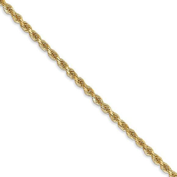 2.5mm 14k Yellow Gold Solid Light D/C Rope Chain Necklace 18 Inch